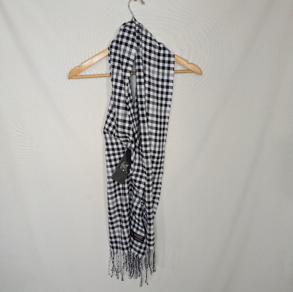 NWT S. Christina Collection‎ Cashmere Blend Black and White Checkered Scarf